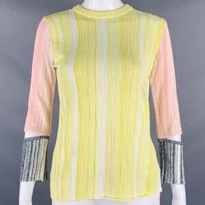 SPORTMAX Size M Yellow Pink Rib Knit Crew Neck Casual Top
